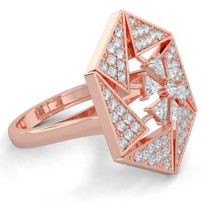 Rose Gold, Diamond Ring, dazzling trilliant statement ring, natural diamonds, lab-grown diamonds, trilliant diamonds, round diamonds, cocktail ring, statement jewelry, luxury ring, bold sparkle ring