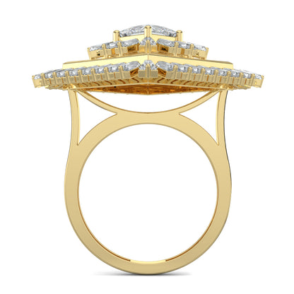 Yellow Gold, Diamond Ring, natural diamond ring, lab-grown diamond ring, Opulent Crown Diamond Ring, Cocktail ring with basket setting, Princess cut diamond, Baguette diamond accents, Luxury diamond jewelry, Ethical diamond ring, Statement cocktail ring