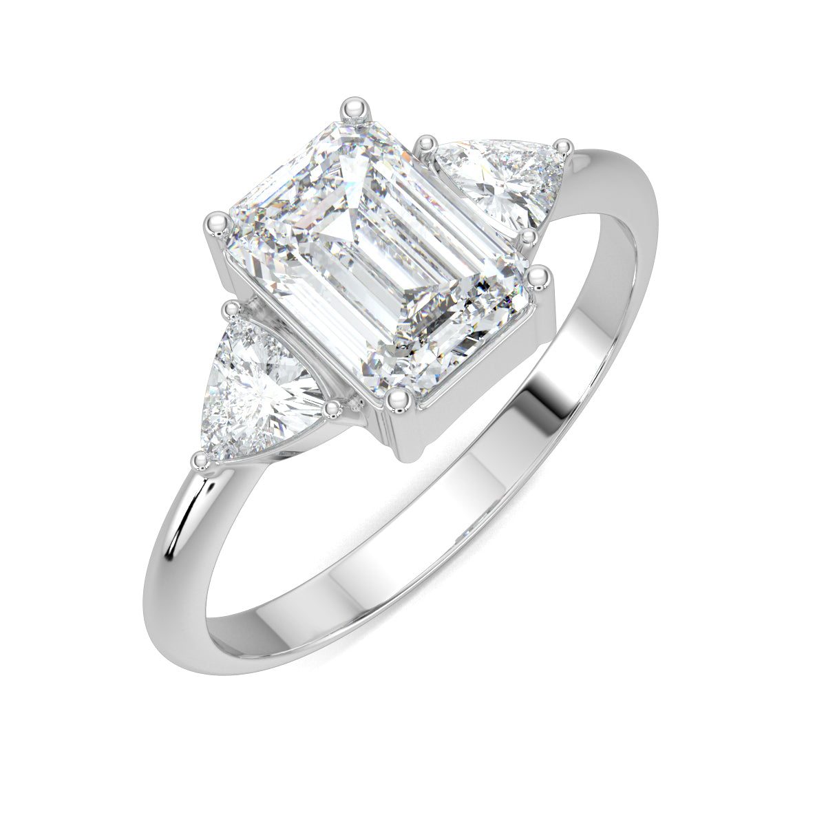 White Gold, Diamond Ring, natural diamond ring, lab-grown diamond ring, Classic Emerald Trillion Ring, Emerald Shape Diamond, Trillion Cut Diamonds, Solitaire Ring, Classic Band