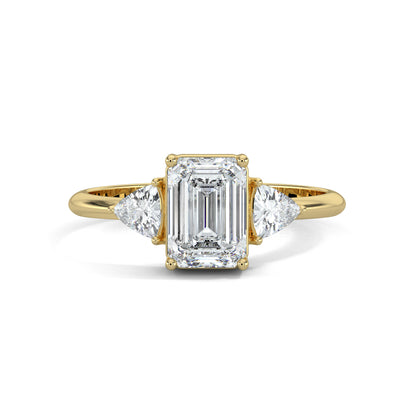 Yellow Gold, Diamond Ring, natural diamond ring, lab-grown diamond ring, Classic Emerald Trillion Ring, Emerald Shape Diamond, Trillion Cut Diamonds, Solitaire Ring, Classic Band