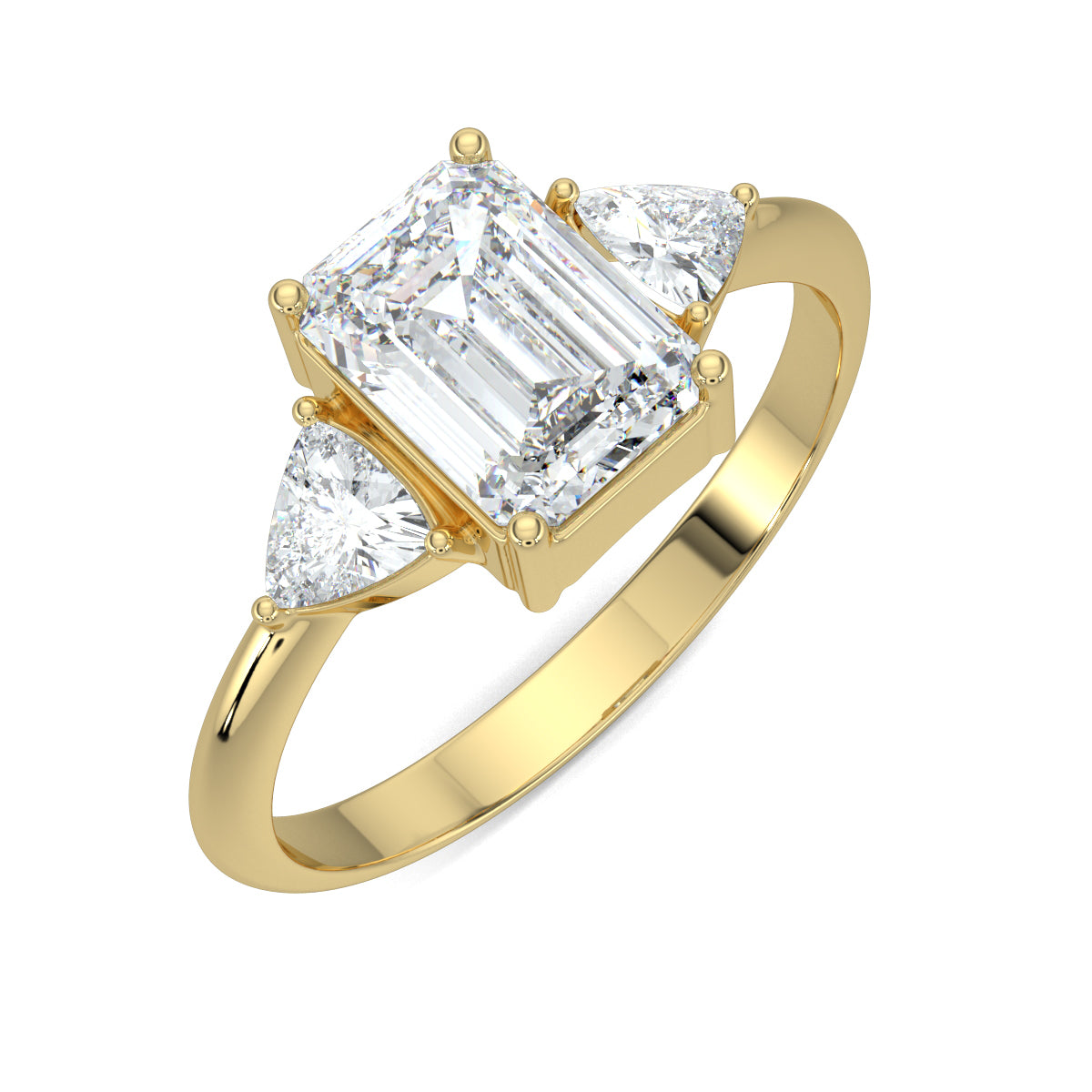 Yellow Gold, Diamond Ring, natural diamond ring, lab-grown diamond ring, Classic Emerald Trillion Ring, Emerald Shape Diamond, Trillion Cut Diamonds, Solitaire Ring, Classic Band