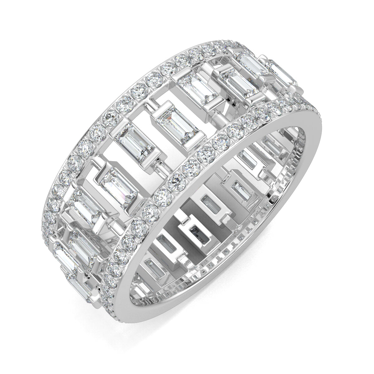 White Gold, Diamond Ring, natural diamond ring, lab-grown diamond ring, dazzling baguette eternity band, round diamonds, baguette diamonds, eternity ring, diamond ring
