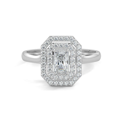 White Gold, Diamond Ring, natural diamond ring, lab-grown diamond ring, Triple Brilliance Diamond Ring, Everyday Diamond Ring, Three-layer Diamond Ring, Emerald Shape, Round Diamonds, Halo Setting