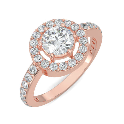 Rose Gold, Diamond Ring, natural diamond ring, lab-grown diamond ring, Everyday diamond ring, round diamond ring, halo setting, pave-set diamonds, elegant diamond ring, classic jewelry