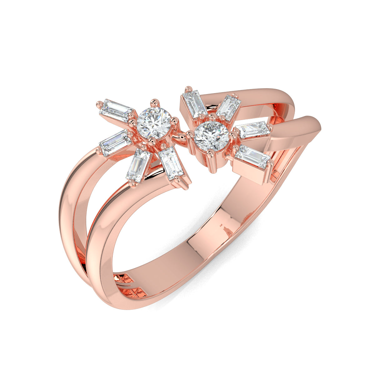 Rose Gold, Diamond Ring, Natura diamond ring, Lab-grown diamond ring, Mystic Flourish Diamond Ring, everyday diamond ring, split shank diamond ring, floral diamond ring, sustainable diamond jewelry, round diamond, baguette diamond, elegant diamond ring, enchanting diamond ring