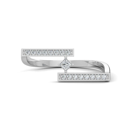 White Gold, Diamond Ring,  Natural diamond ring, Lab-grown diamond ring, everyday diamond ring, open-ended band ring, round diamond accents, princess-cut diamond center, timeless elegance, modern luxury.