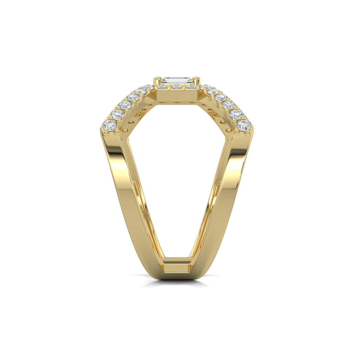 Yellow Gold, Diamond Ring, Natural diamond ring, Lab-grown diamond ring, everyday ring, split shank design, butterfly ring, baguette diamond, round diamonds, fashion jewelry, exquisite elegance.