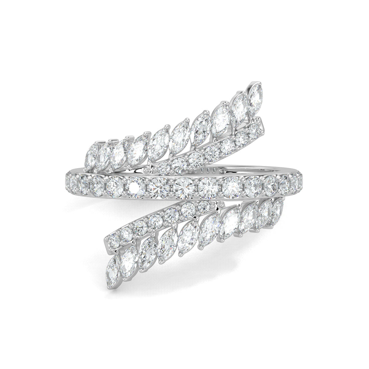 White Gold, Diamond Ring, Natural Diamond ring, Lab-grown diamond ring, Dazzle Curve Ring, open-end diamond band, round and marquise-cut diamonds, sparkling diamond jewelry, elegant diamond accessory.
