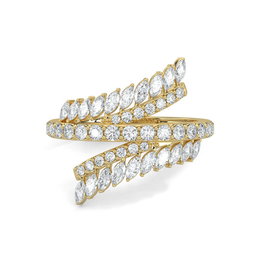 Yellow Gold, Diamond Ring, Natural Diamond ring, Lab-grown diamond ring, Dazzle Curve Ring, open-end diamond band, round and marquise-cut diamonds, sparkling diamond jewelry, elegant diamond accessory.