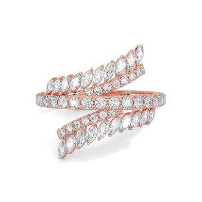 Rose Gold, Diamond Ring, Natural Diamond ring, Lab-grown diamond ring, Dazzle Curve Ring, open-end diamond band, round and marquise-cut diamonds, sparkling diamond jewelry, elegant diamond accessory.