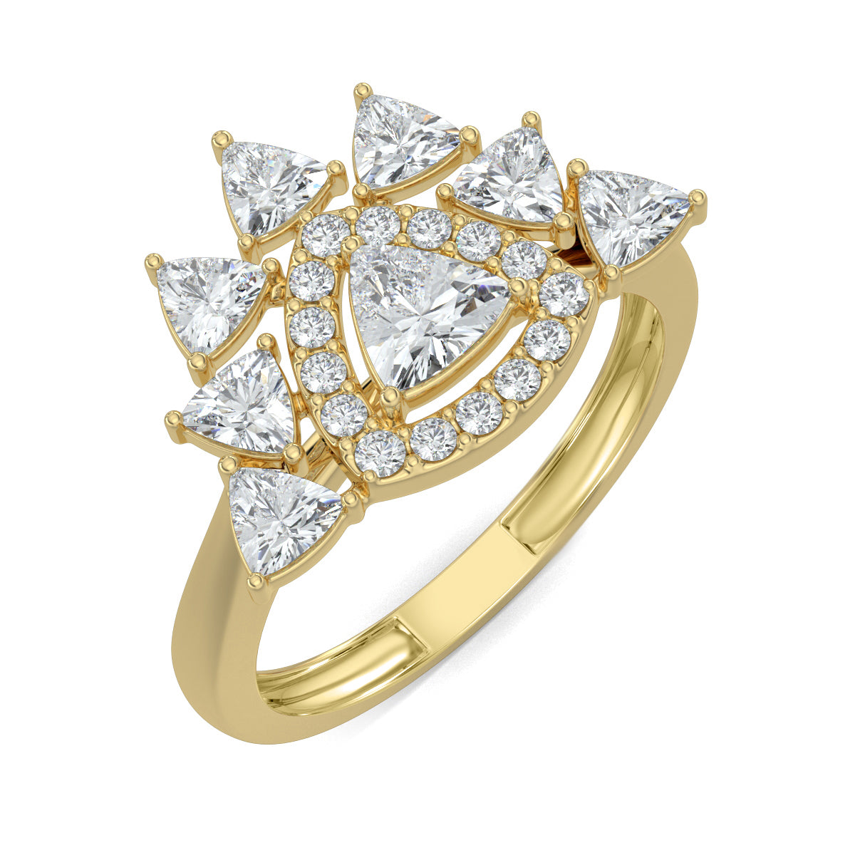 Yellow Gold, Diamond Ring, natural diamond ring, Lab-grown diamond ring, trillion diamonds, Everyday Jewelry, Statement Rings, Sophisticated Accessories, Women's Fashion, Special Occasion Jewelry