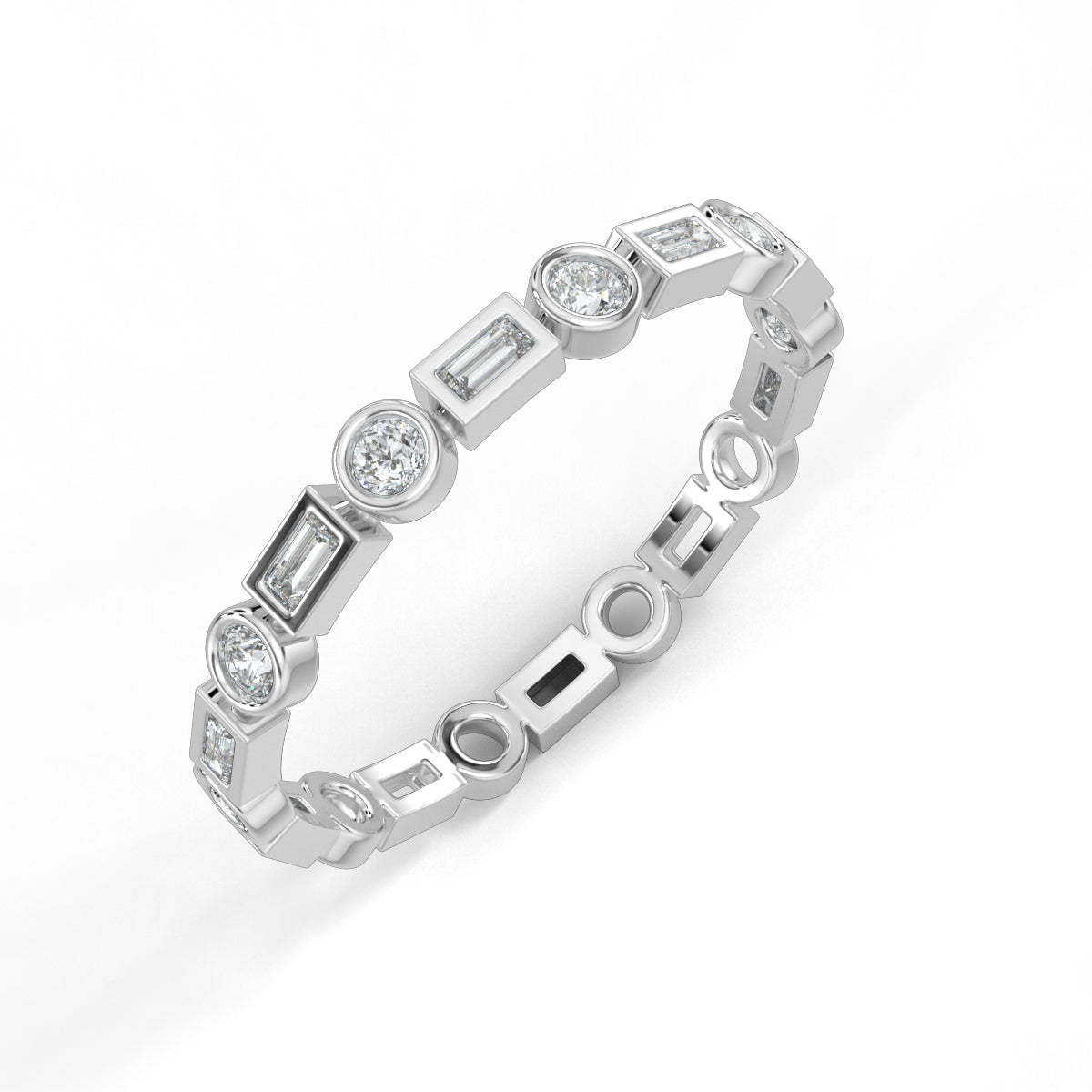 White Gold, Diamond Ring, natural diamond eternity band, Lab-grown diamond eternity band, round diamond, baguette diamond, everyday ring, timeless elegance, sophisticated jewelry