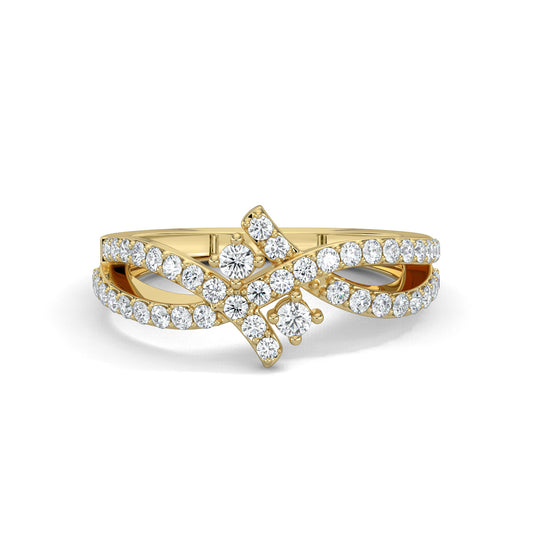 Yellow Gold, Diamond Ring, Nebula twist diamond ring, celestial diamond ring, split shank band, natural diamonds, lab-grown diamonds, contemporary jewelry
