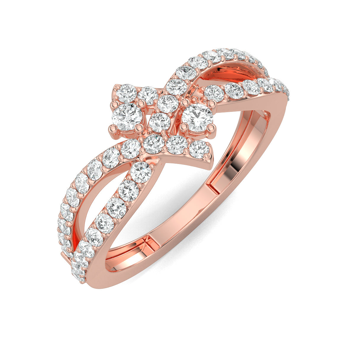Rose Gold, Diamond Ring, Nebula twist diamond ring, celestial diamond ring, split shank band, natural diamonds, lab-grown diamonds, contemporary jewelry