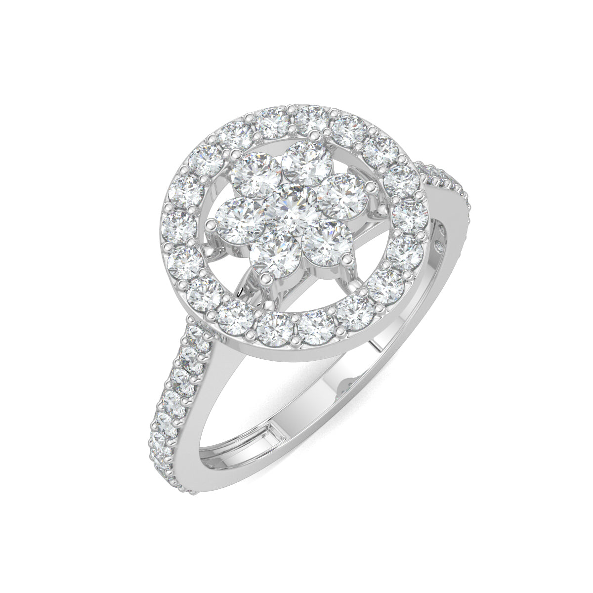 White Gold, Diamond Ring, natural diamond ring, lab-grown diamond ring, sleek halo ring, round diamond band, pave setting, halo setting, elegant jewelry