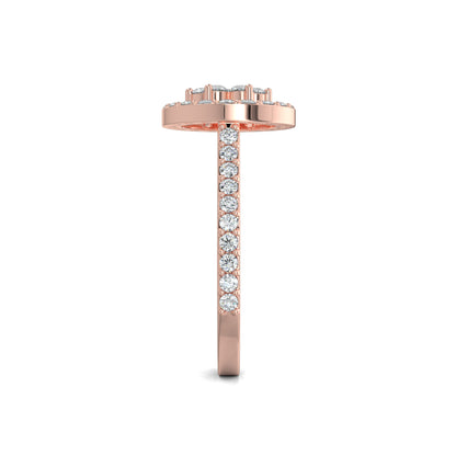 Rose Gold, Diamond Ring, natural diamond ring, lab-grown diamond ring, sleek halo ring, round diamond band, pave setting, halo setting, elegant jewelry