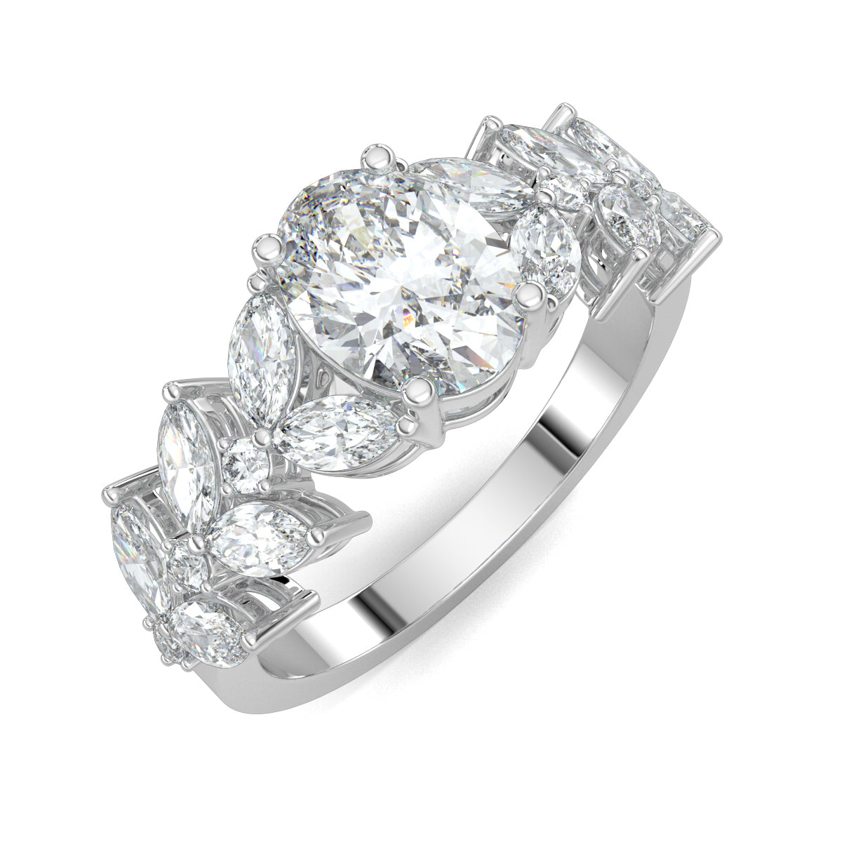White Gold, Diamond Ring, Galactic Charm Solitaire Ring, Natural Diamonds, Lab-Grown Diamonds, Celestial Jewelry, Oval Cut Diamond, Marquise Cut Diamonds, Classic Band Ring