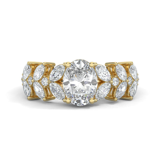 Yellow Gold, Diamond Ring, Galactic Charm Solitaire Ring, Natural Diamonds, Lab-Grown Diamonds, Celestial Jewelry, Oval Cut Diamond, Marquise Cut Diamonds, Classic Band Ring