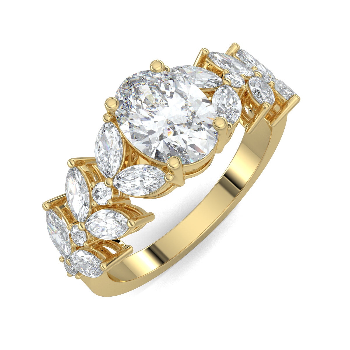 Yellow Gold, Diamond Ring, Galactic Charm Solitaire Ring, Natural Diamonds, Lab-Grown Diamonds, Celestial Jewelry, Oval Cut Diamond, Marquise Cut Diamonds, Classic Band Ring