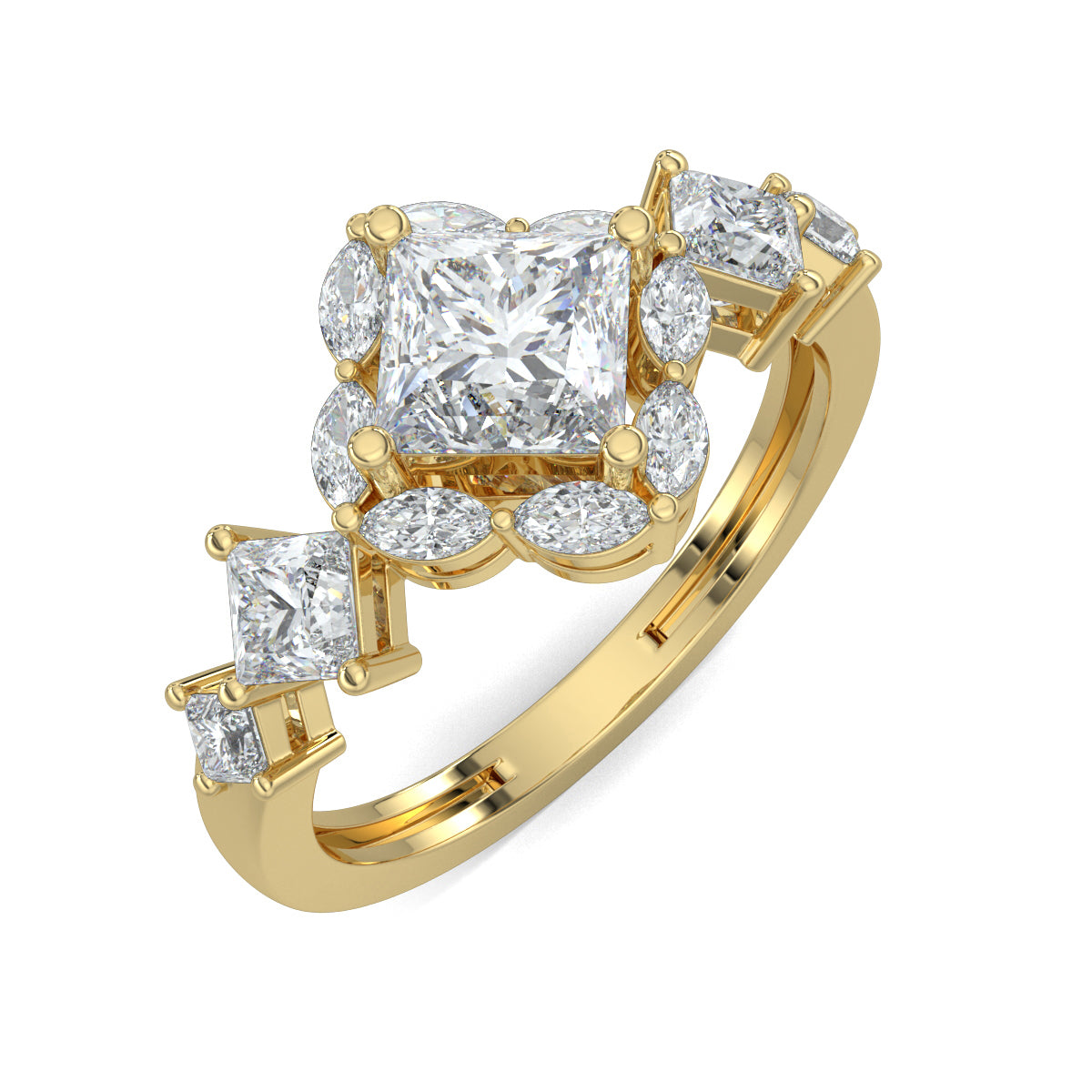 Yellow Gold, Diamond Ring, Aurora Dream Solitaire Ring, natural diamonds, lab-grown diamonds, diamond ring, solitaire ring, princess diamond, marquise diamond, engagement ring, wedding ring, fine jewelry