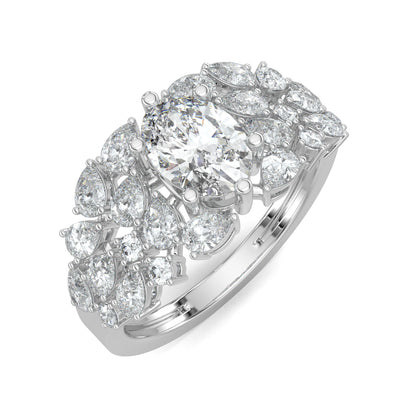 White Gold, Diamond Ring, natural diamond solitaire ring, Lab-grown diamond solitaire ring, Nova Glow Solitaire Ring, oval-cut diamond ring, pear-shaped diamonds, round diamonds, celestial jewelry, classic band, elegant adornment