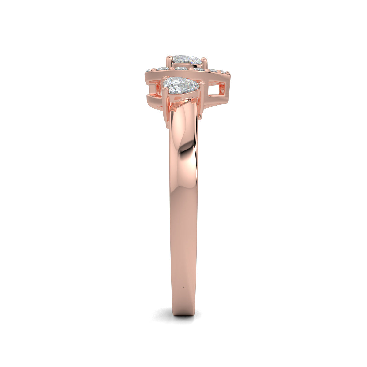 Rose Gold, Diamond Ring, Romantic heart solitaire ring, natural diamond ring, lab-grown diamond ring, heart-shaped diamond, halo setting, sustainable jewelry, love diamond accents, ethically sourced diamonds