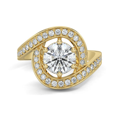 Yellow Gold, Diamond Ring, Luminous Loop, Solitaire Ring, Natural Diamonds, Lab-Grown Diamonds, Loop Band, Pave Setting, Ethical Jewelry, Sustainable Diamonds, Engagement Ring, Diamond Jewelry