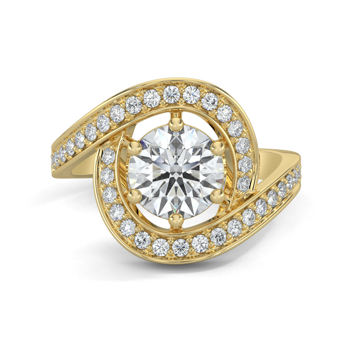 Yellow Gold, Diamond Ring, Luminous Loop, Solitaire Ring, Natural Diamonds, Lab-Grown Diamonds, Loop Band, Pave Setting, Ethical Jewelry, Sustainable Diamonds, Engagement Ring, Diamond Jewelry
