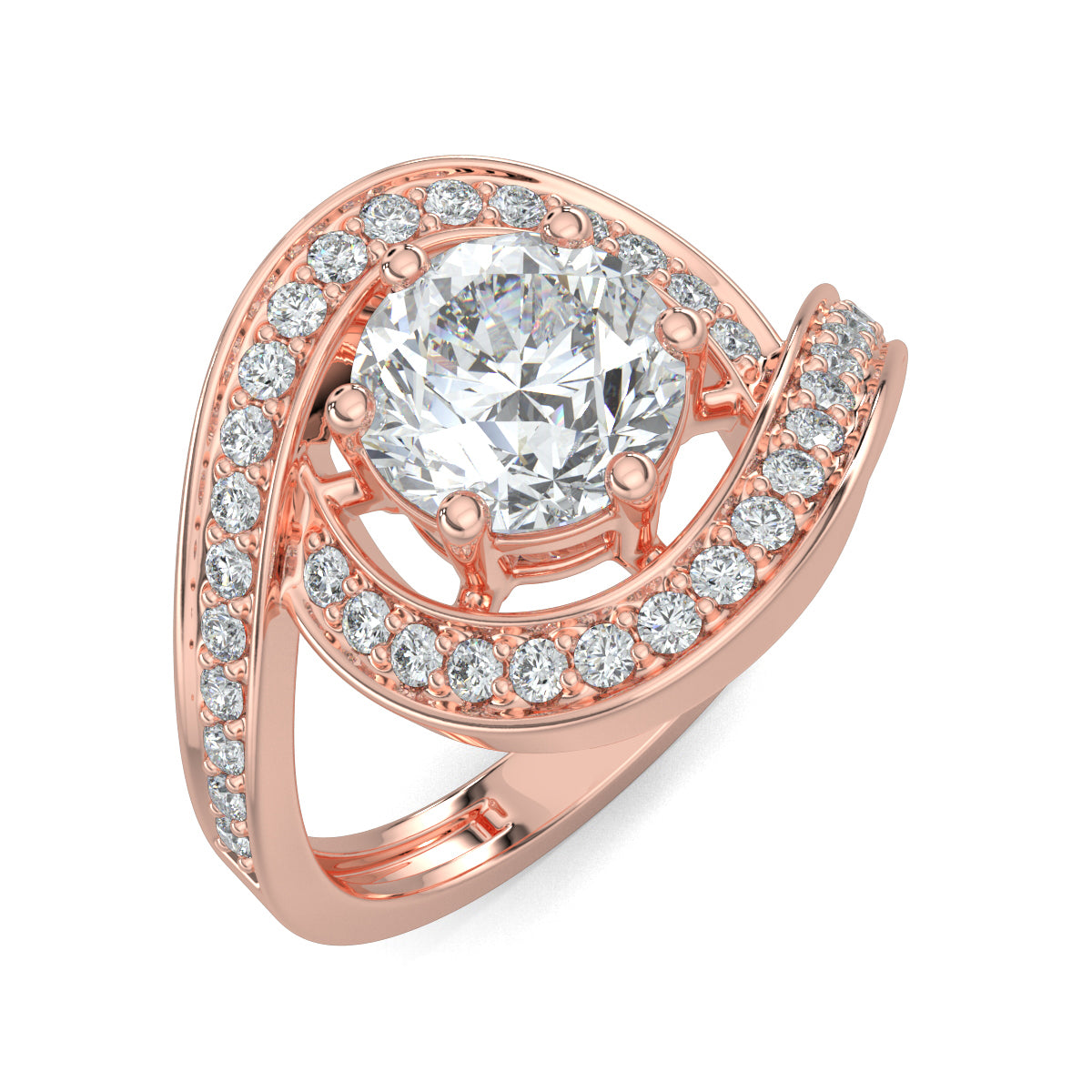 Rose Gold, Diamond Ring, Luminous Loop, Solitaire Ring, Natural Diamonds, Lab-Grown Diamonds, Loop Band, Pave Setting, Ethical Jewelry, Sustainable Diamonds, Engagement Ring, Diamond Jewelry