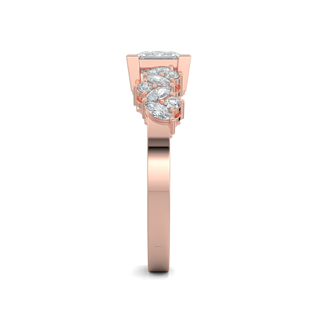 Rose Gold, Diamond Ring, luxurious princess solitaire ring, natural diamond ring, lab-grown diamond ring, marquise and round diamond ring, solitaire engagement ring, classic diamond ring