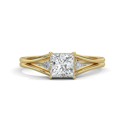 Yellow Gold, Diamond Ring, Enchantress Solitaire Diamond Ring, Natural Diamonds, Lab-Grown Diamonds, Princess Cut Diamond, Trillion Diamonds, Split Shank Band, Elegant Diamond Ring