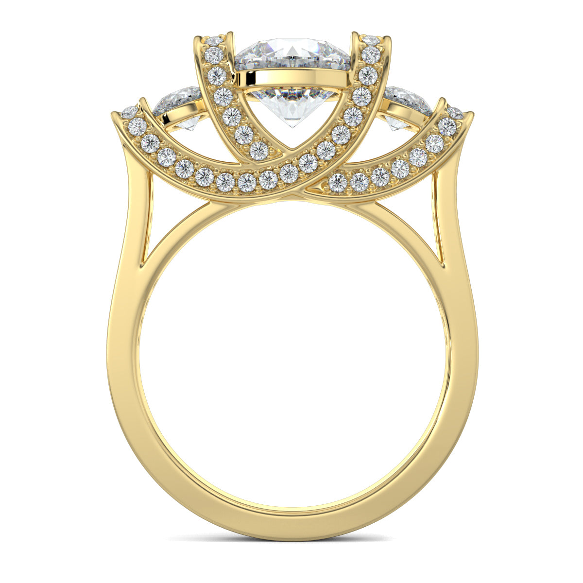 Yellow Gold, Diamond Ring, Enigma solitaire ring, natural diamonds, lab-grown diamonds, trellis band, round diamonds, elegant jewelry