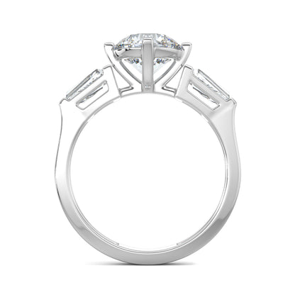 White Gold, Diamond Ring, natural diamond solitaire ring, lab-grown diamond solitaire ring, Lumina Treasure design, round and tapered diamonds, classic band, timeless elegance