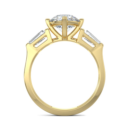 Yellow Gold, Diamond Ring, natural diamond solitaire ring, lab-grown diamond solitaire ring, Lumina Treasure design, round and tapered diamonds, classic band, timeless elegance