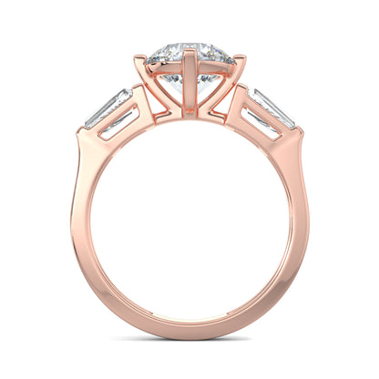 Rose Gold, Diamond Ring, natural diamond solitaire ring, lab-grown diamond solitaire ring, Lumina Treasure design, round and tapered diamonds, classic band, timeless elegance