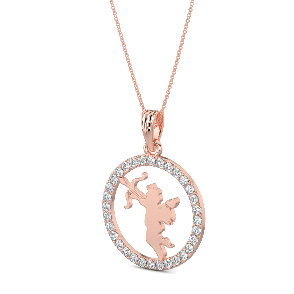 Rose Gold, Diamond Pendant, Natural diamond pendant, Lab-grown diamond pendant, Forever Cupid Pendant, Forever Your's collection, circular diamond pendant, romantic Cupid jewelry