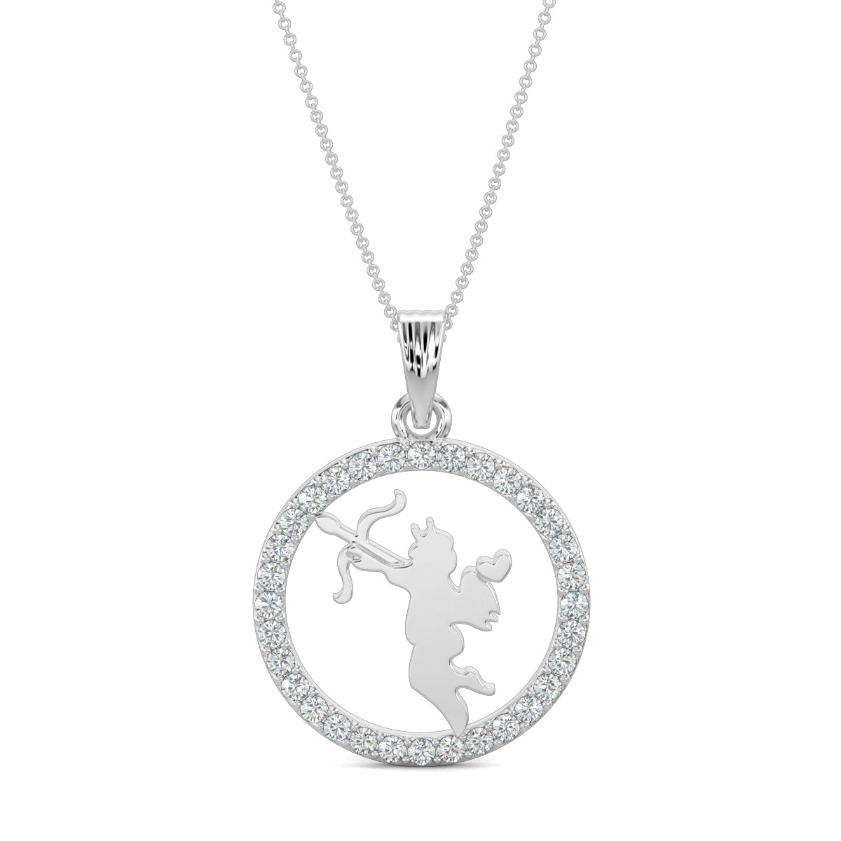 White Gold, Diamond Pendant, Natural diamond pendant, Lab-grown diamond pendant, Forever Cupid Pendant, Forever Your's collection, circular diamond pendant, romantic Cupid jewelry