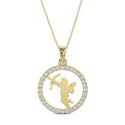 Yellow Gold, Diamond Pendant, Natural diamond pendant, Lab-grown diamond pendant, Forever Cupid Pendant, Forever Your's collection, circular diamond pendant, romantic Cupid jewelry