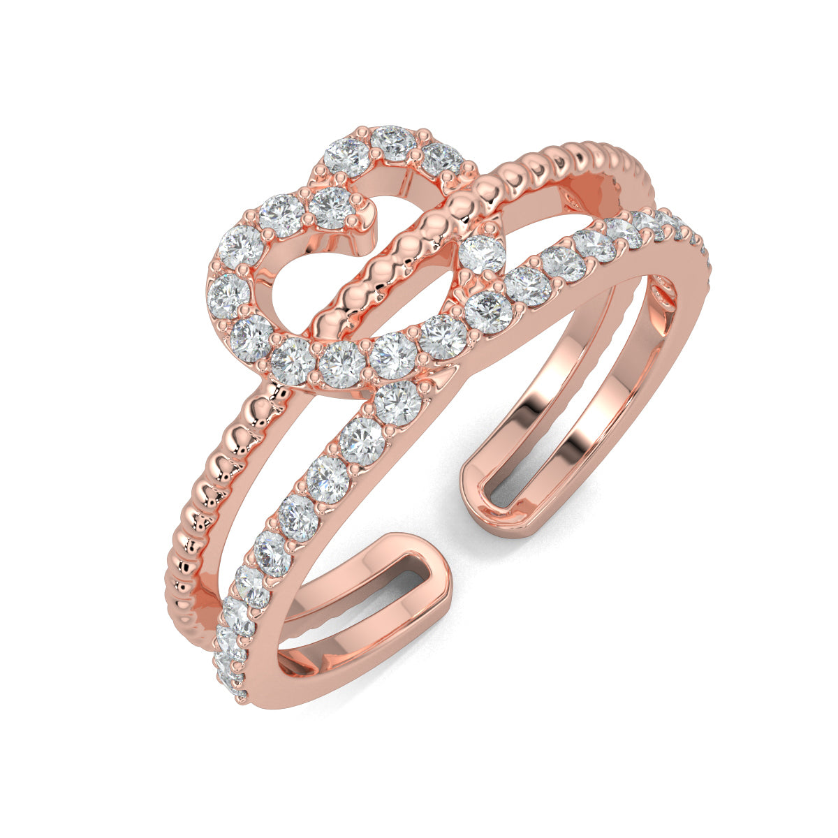 Rose Gold, Diamond Rings, Natural Diamonds, Lab-Grown Diamonds, Heart Twine Diamond Ring, Forever Yours Collection, Open Band Diamond Ring, Heart-Shaped Diamond Ring, Rope Texture Band