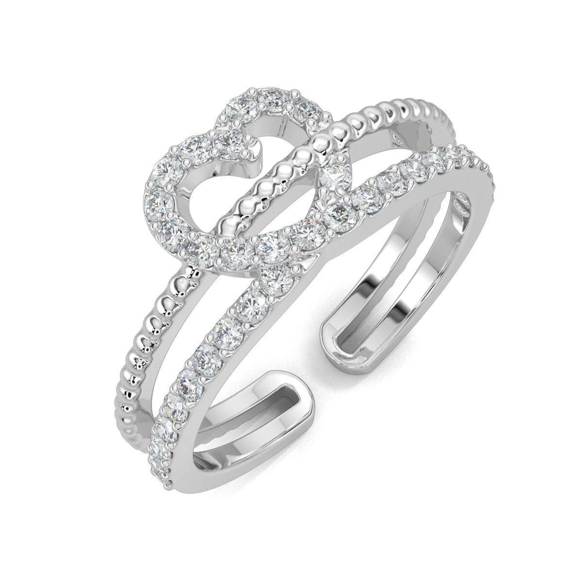 WhiteGold, Diamond Rings, Natural Diamonds, Lab-Grown Diamonds, Heart Twine Diamond Ring, Forever Yours Collection, Open Band Diamond Ring, Heart-Shaped Diamond Ring, Rope Texture Band