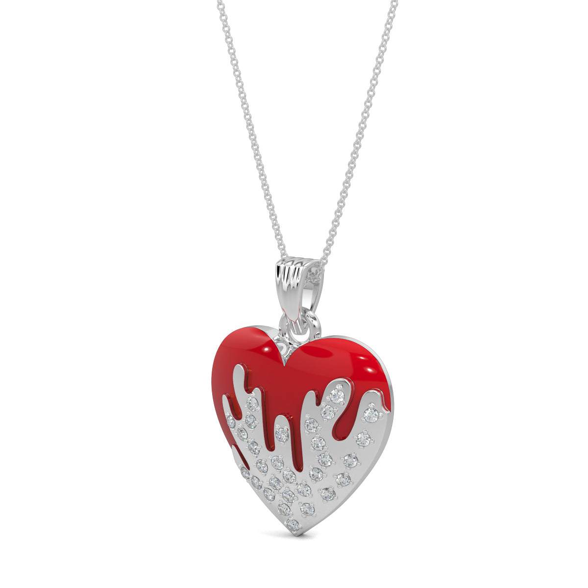 White Gold, Diamond Pendants, natural diamond pendant, lab-grown diamond pendant, Eternal Flame Flicker Pendant from Forever Yours Collection, Heart-shaped Pendant, Casual Diamond Pendant, Red Enamel, Everyday Jewelry, Flame-inspired Design