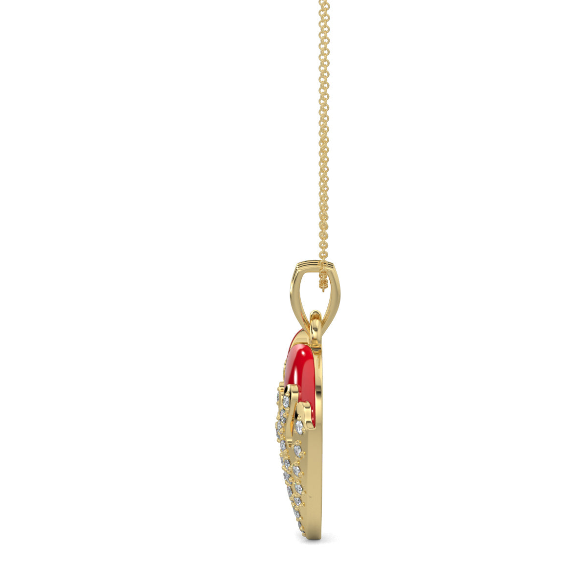 Yellow Gold, Diamond Pendants, natural diamond pendant, lab-grown diamond pendant, Eternal Flame Flicker Pendant from Forever Yours Collection, Heart-shaped Pendant, Casual Diamond Pendant, Red Enamel, Everyday Jewelry, Flame-inspired Designnt