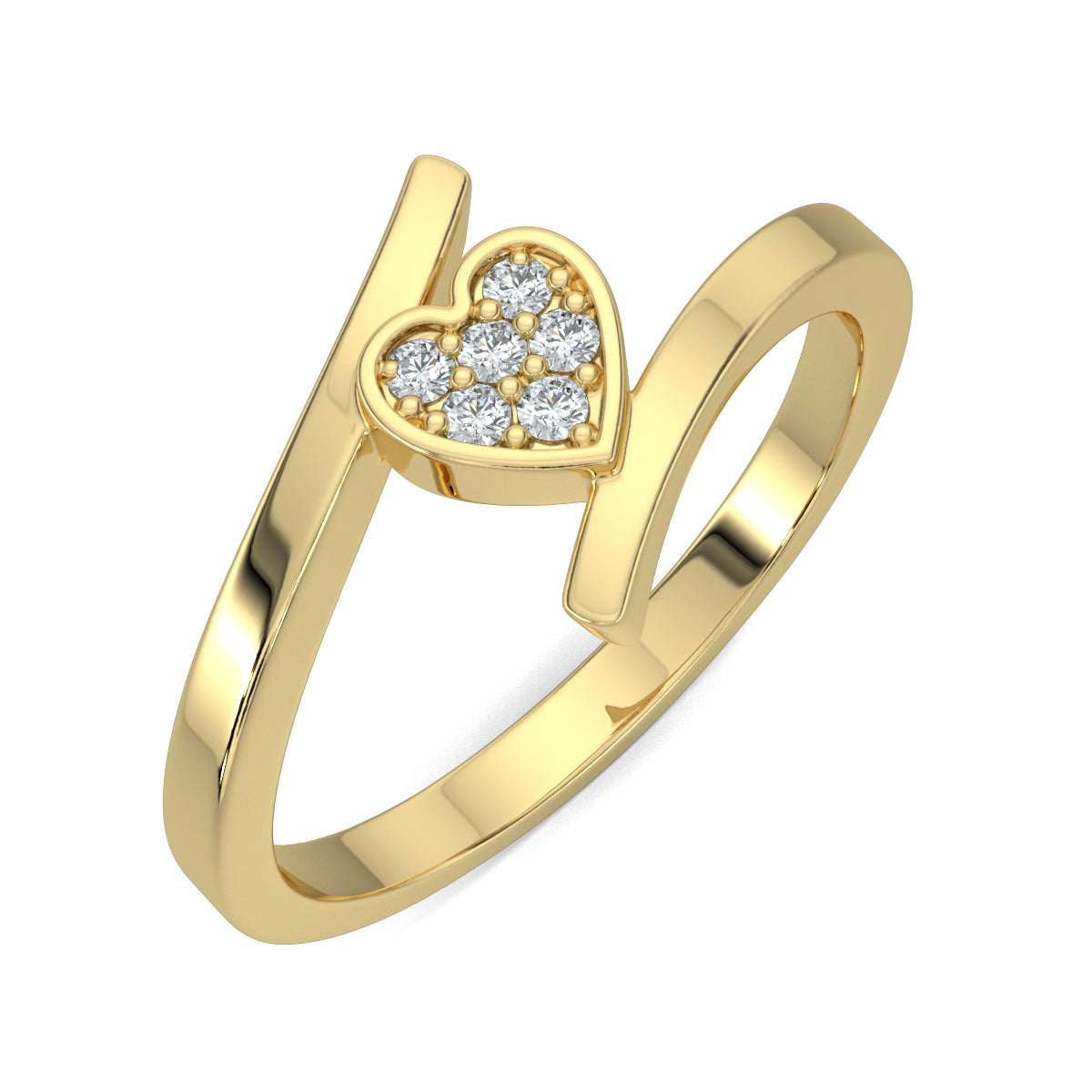 Yellow Gold, Diamond Ring, Natural diamond ring, Lab-grown diamond ring, Everlasting Heart Sparkle Ring, Forever Yours collection, open band diamond ring, pave setting, heart-shaped diamond ring, round diamonds, elegant jewelry