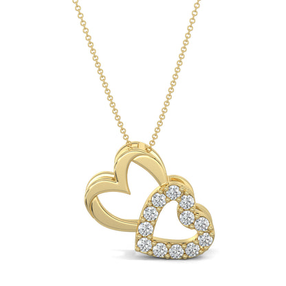 Yellow Gold, Diamond Pendants, natural diamond pendant, lab-grown diamond pendant, casual diamond pendant, round diamonds, heart shaped pendant, rectangle pendant, two hearts interwined pendant