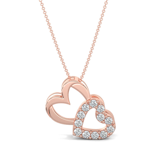 Rose Gold, Diamond Pendants, natural diamond pendant, lab-grown diamond pendant, casual diamond pendant, round diamonds, heart shaped pendant, rectangle pendant, two hearts interwined pendant