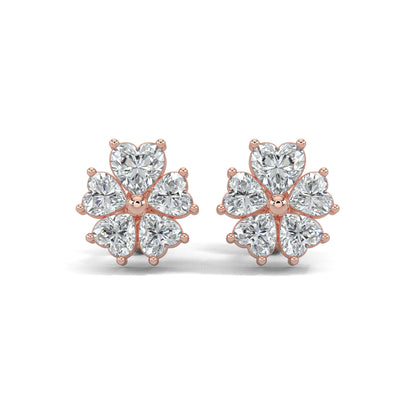 Rose Gold, Diamond earrings, natural diamond earrings, lab-grown diamond earrings, Heart-shaped diamond stud earrings, floral diamond earrings, Forever Yours collection, flower-shaped earrings